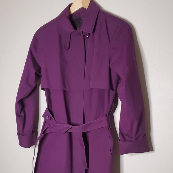 Grape Purple London Fog Single Breasted Trench Coat - Picture 10 of 15
